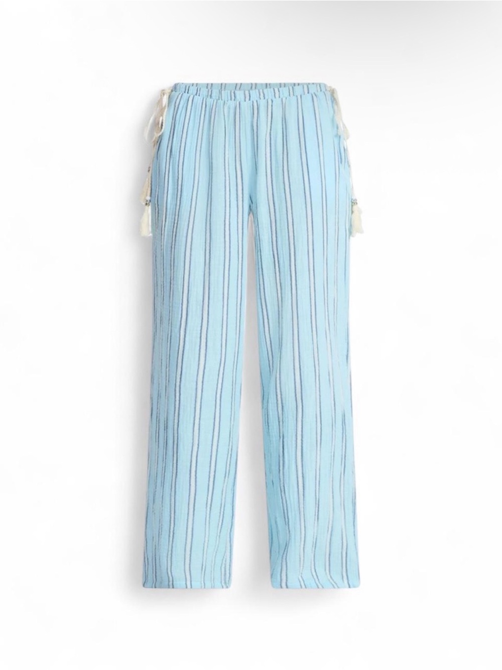100% Cotton No Boundaries Blue Striped Wide-Leg Pull-On Pants